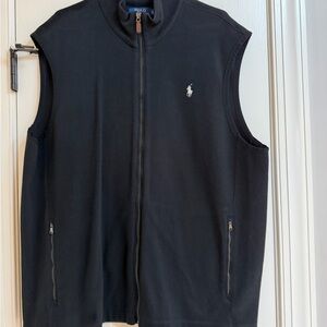Ralph Lauren Black Knit Zip Vest with white Logo Tag